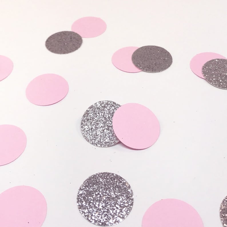 Table Scatter Pink and Silver Confetti Pink and Silver Party Round Baby Shower Confetti Bridal Shower Confetti Silver Glitter Confetti