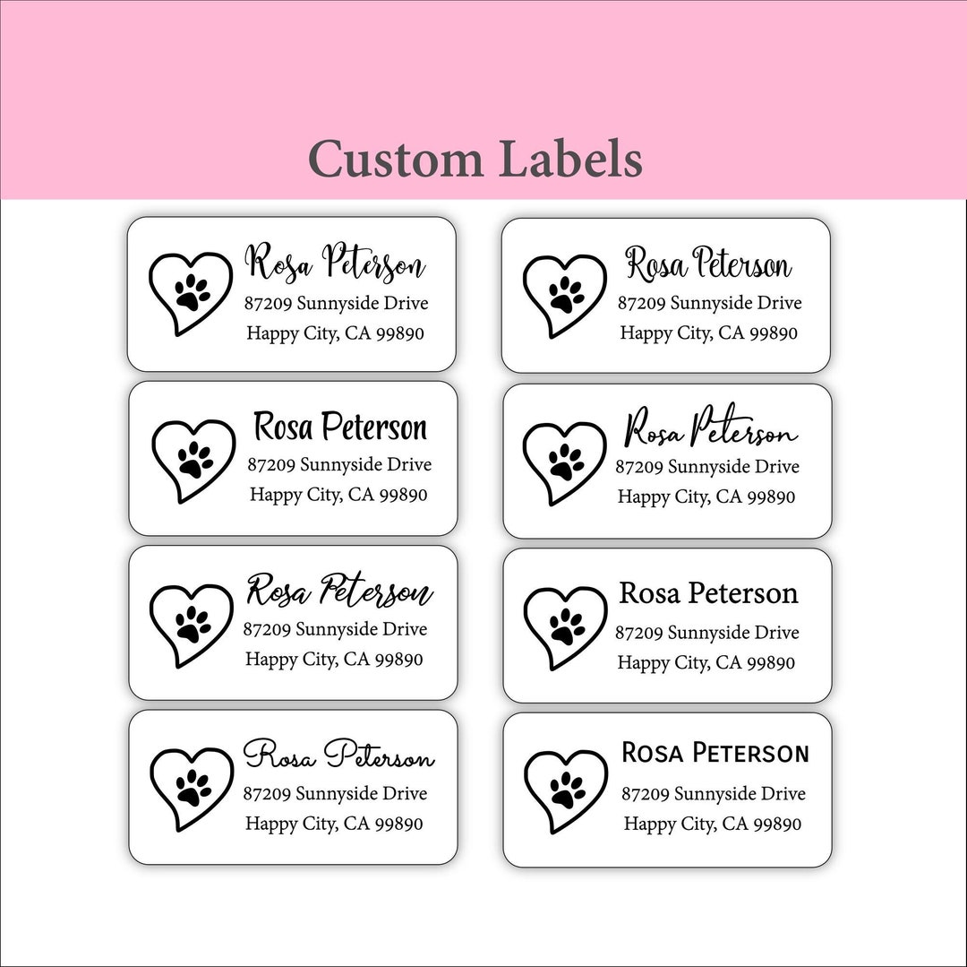 Paw Return Address Label, Custom Label, Name Address Labels, Thermal ...