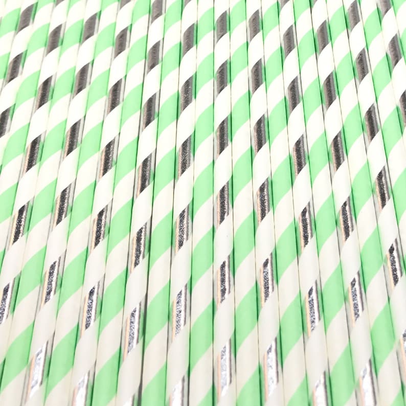 Mint and Silver Party Baby Shower Straw Mint and Silver Straws Wedding Decor Mint and Silver Striped Straws Engagement Party Decor