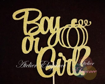 Boy or Girl Cake Topper, Gender Reveal Cake Topper, Pumpkin Baby Shower Cake Topper, Fall Gender Reveal Cake Topper, He or She Cake Topper