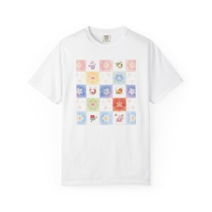 Floral Patchwork Grid T-shirt | Pastel Flowers, Cute Icons