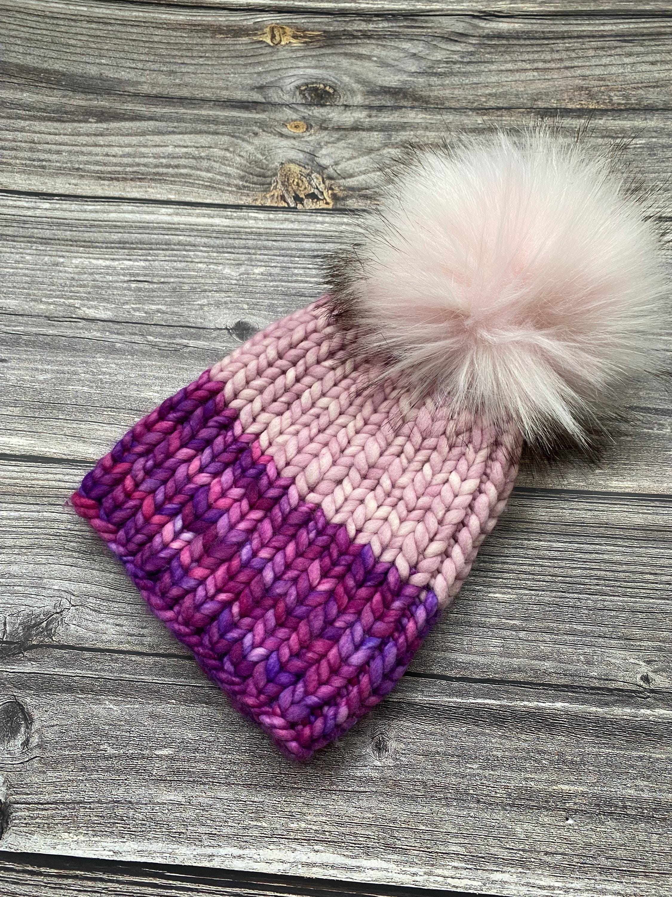 Handmade Merino Wool Knitted Beanie Hat, Hot Pink Light Pink  display picture 1