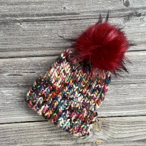 Luxury Handmade Chunky and Super Soft Molino Rib Knitted Pom Pom Beanie Hat. Adult size