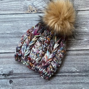 Luxury Handmade Chunky and Super Soft Molino Rib Knitted Pom Pom Beanie Hat. Adult size