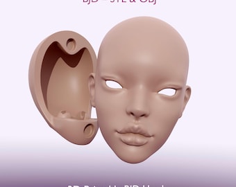 BJD doll head, 40cm BJD head, doll head, ball jointed doll head, anime head, customizable, head, 3d print doll head, STL doll, ooak