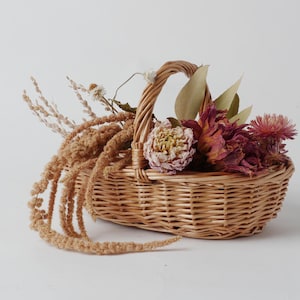 Handvävd Pilkorg med handtag - Rustik bröllopsblommaflicka - Oval presentkorg - Söt blomsterkorg - Rotting för pil,