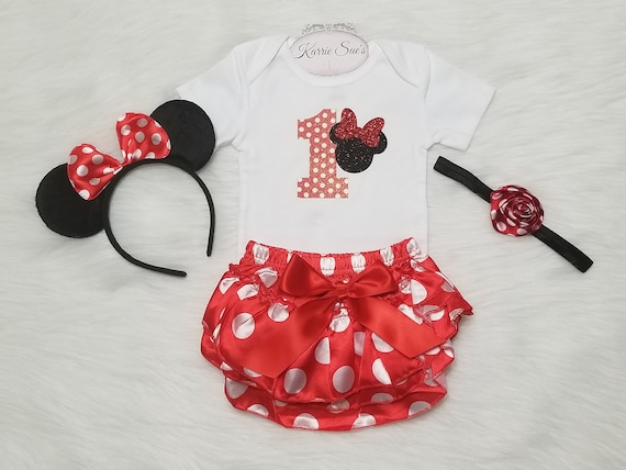 minnie outfit smash the cake baby girl Anniversary red dots