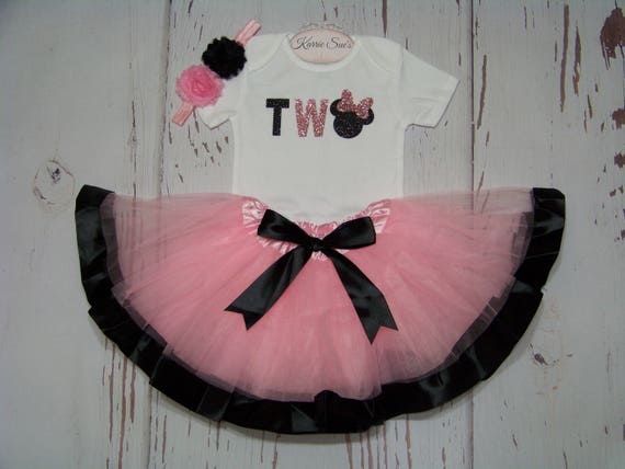 Minnie Mouse 2nd Second Birthday Girl Tutu Outfit Shirt Headband Baby Pink