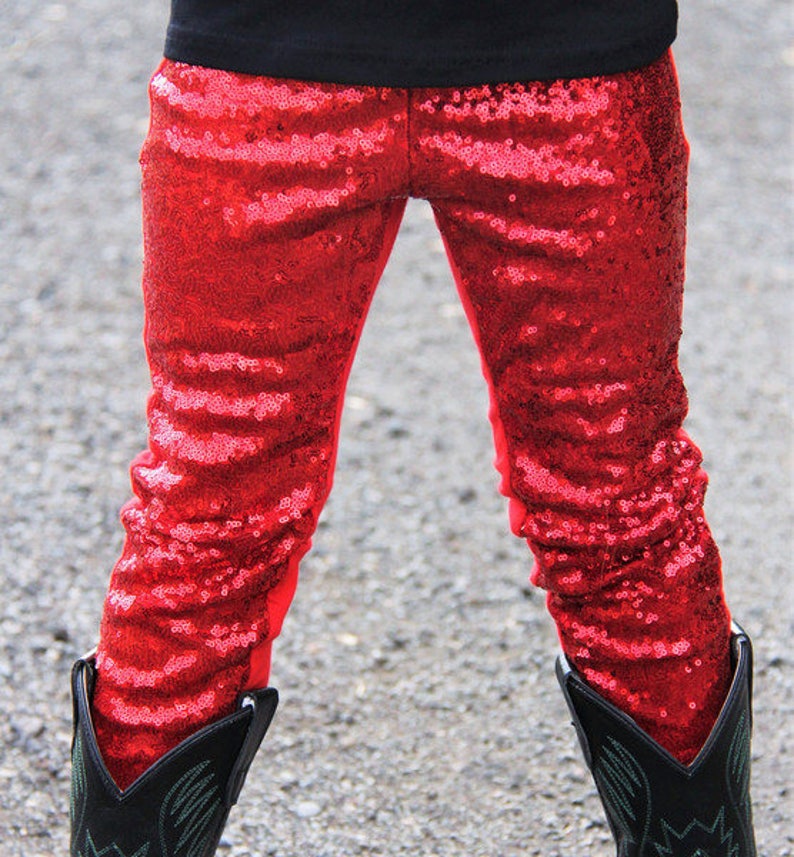 red sequin pants