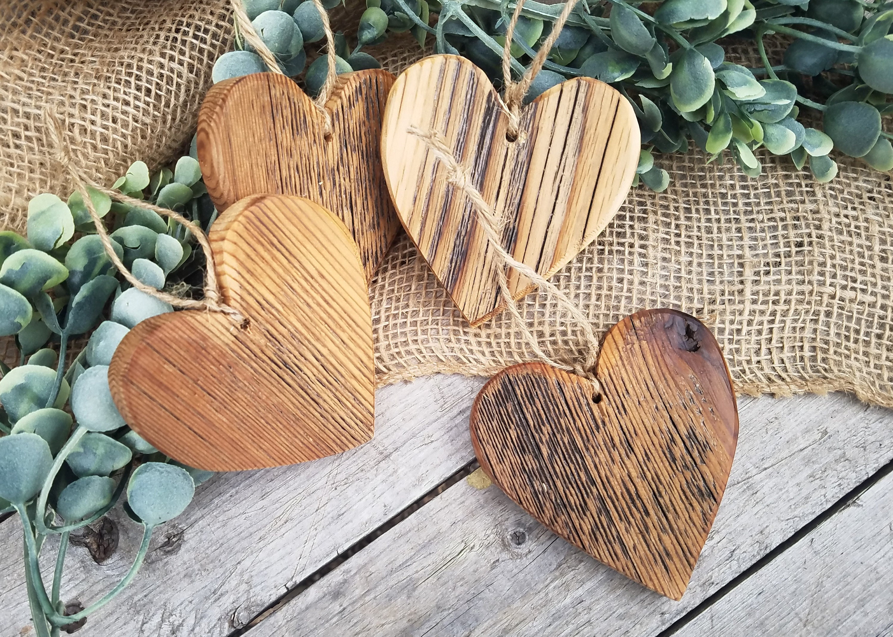 Hand Carved Solid Wood Heart Ornaments - Custom Sizes Available