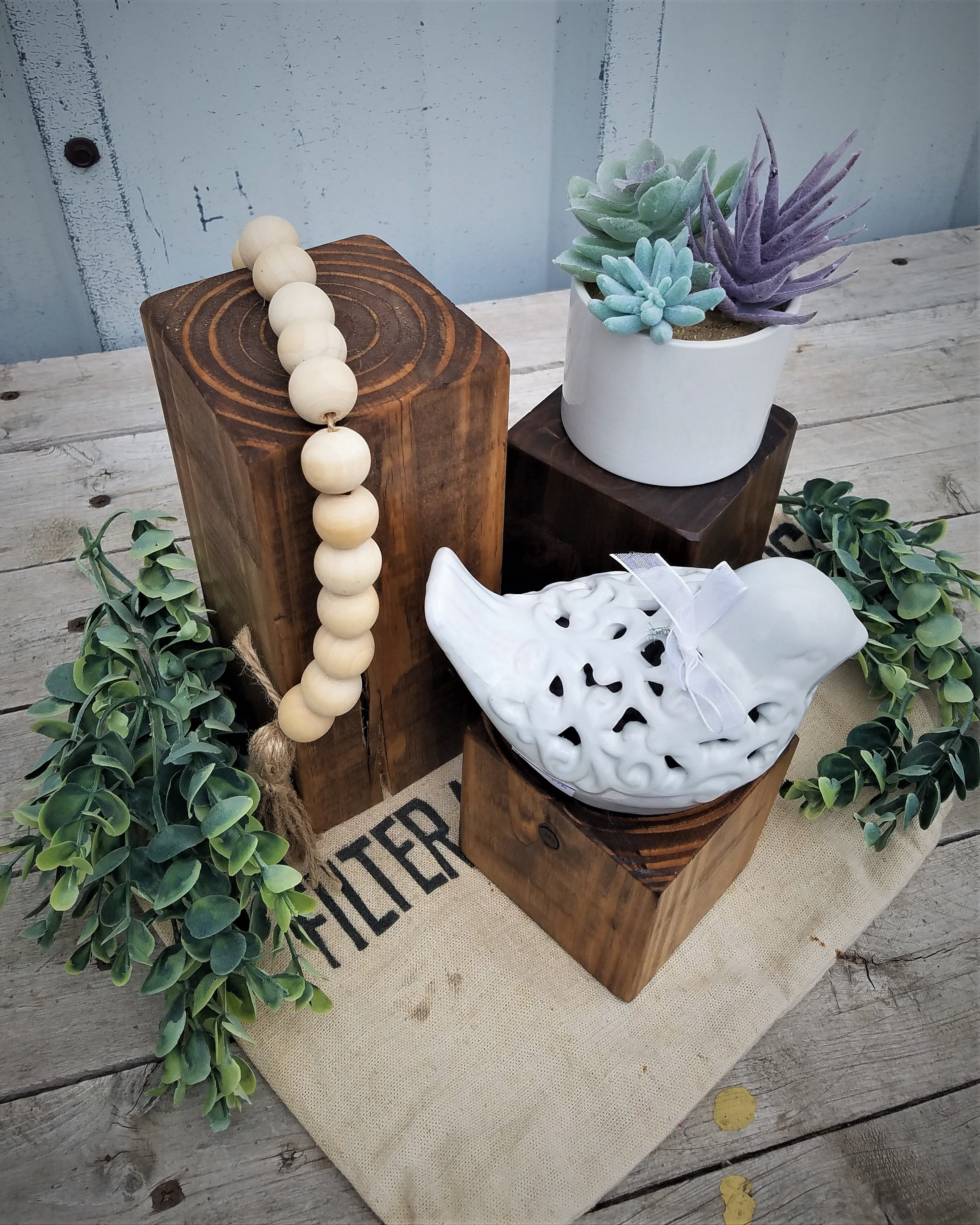 LINGXIANSENG 3-Piece Wooden Display Risers Set - Round Pedestal Stands For Plants, Candles, Decor | 5", 6", 8" Diameter | Rustic Home & Kitchen Organizer (Black) - View #2