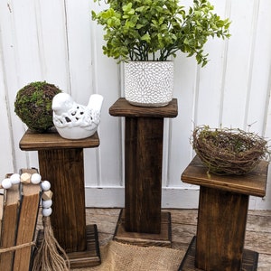 Wood pedestal risers, small plant risers, Walnut stained risers , black wood riser, candle holders, display, wedding decor riser image 3