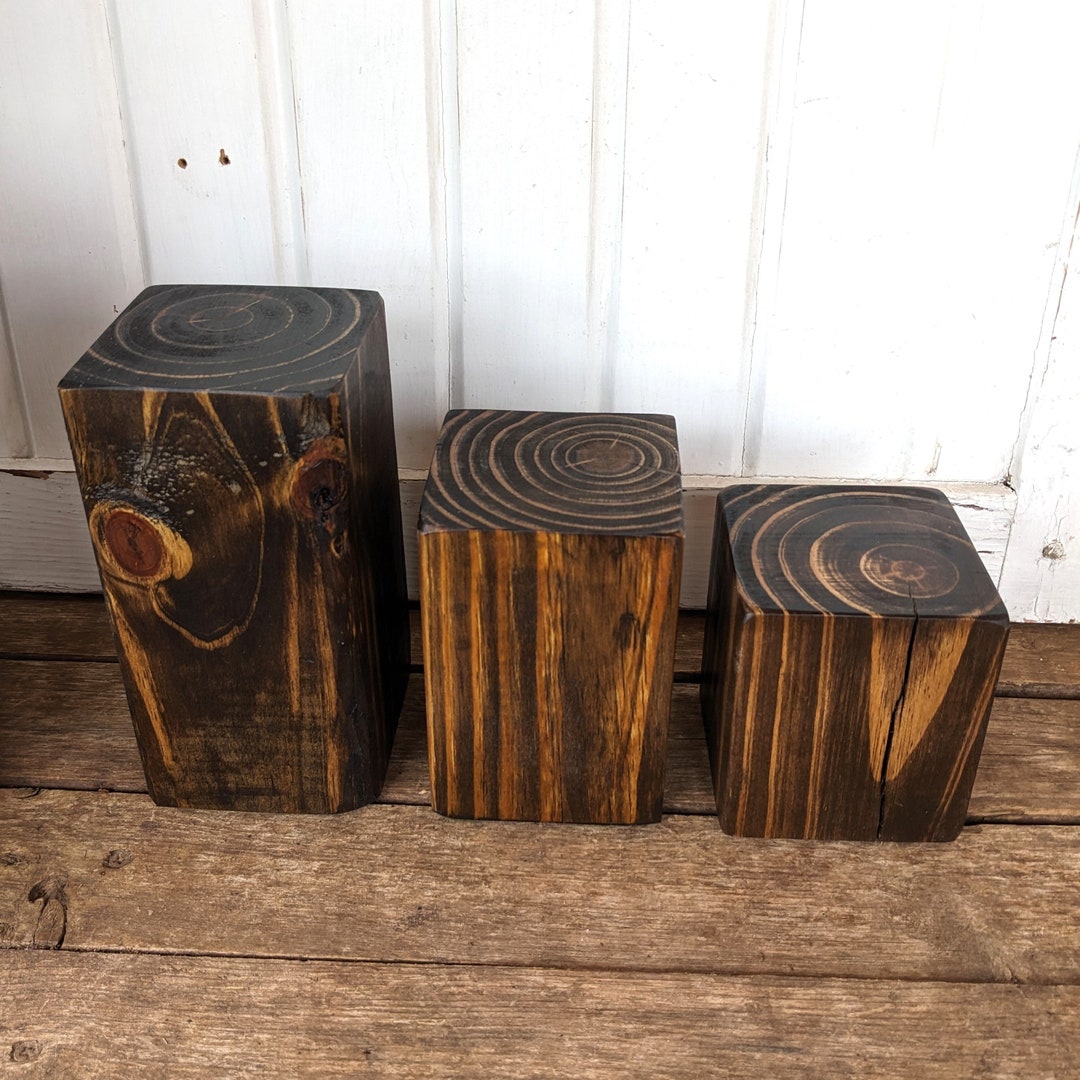 Set of 3, 7inch, 5inch, 4inch, Wood Blocks, Small Plant Risers, Walnut ...