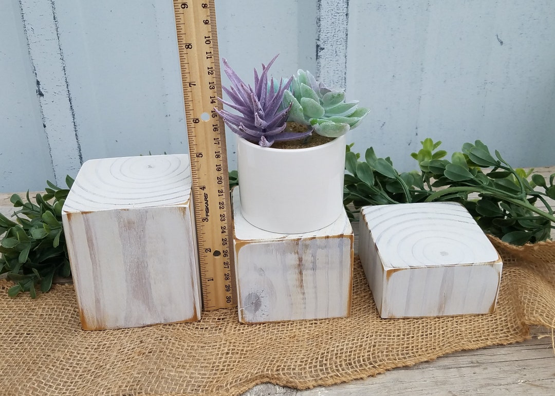 White Wood Block Risers, Wood Plant Risers, Solid Wood Blocks for Display, Decor Risers, Riser