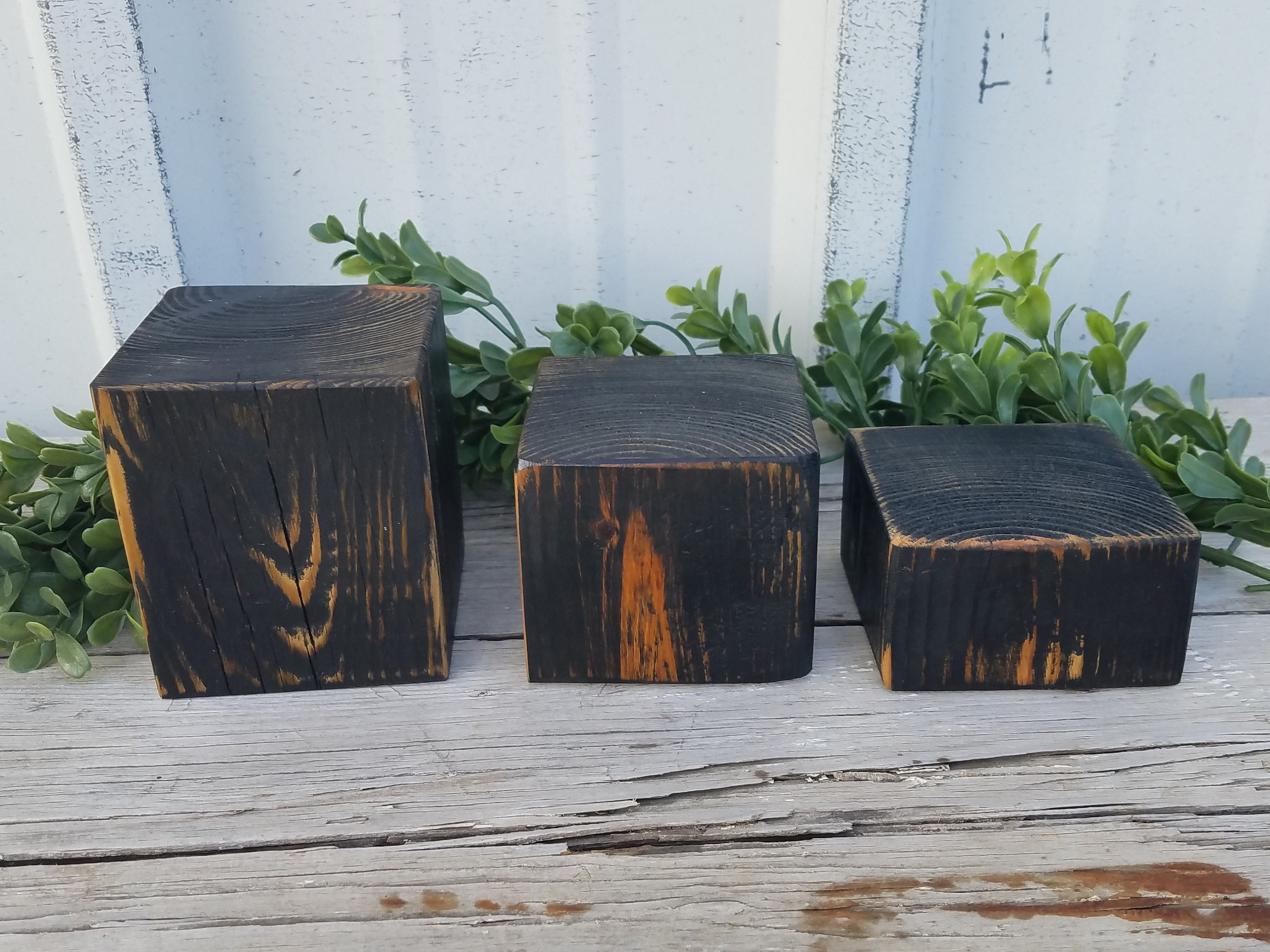 Central Exclusive Reclaimed Wood Square Block Riser- 7L x 7W x 5H