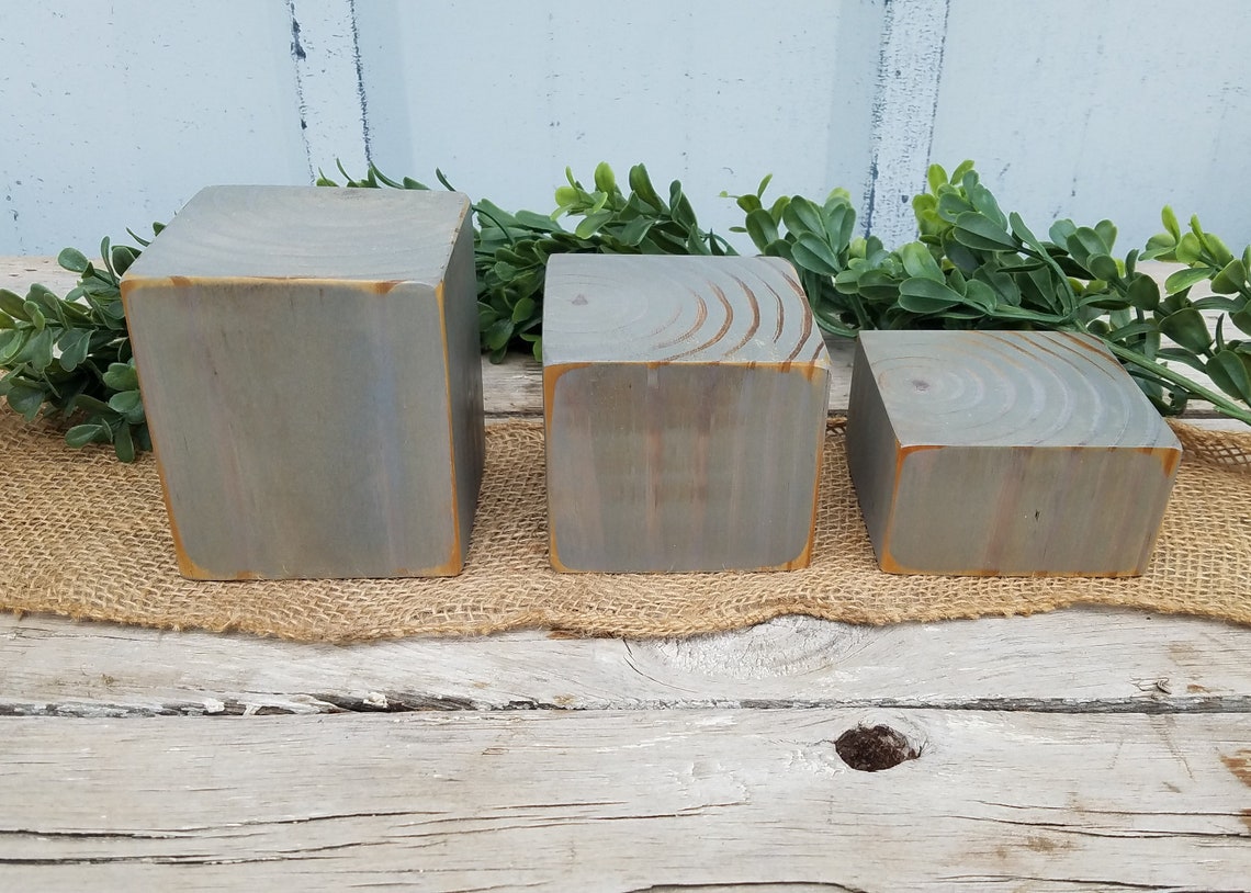 Wood block risers plant risers white wood block primitive Etsy