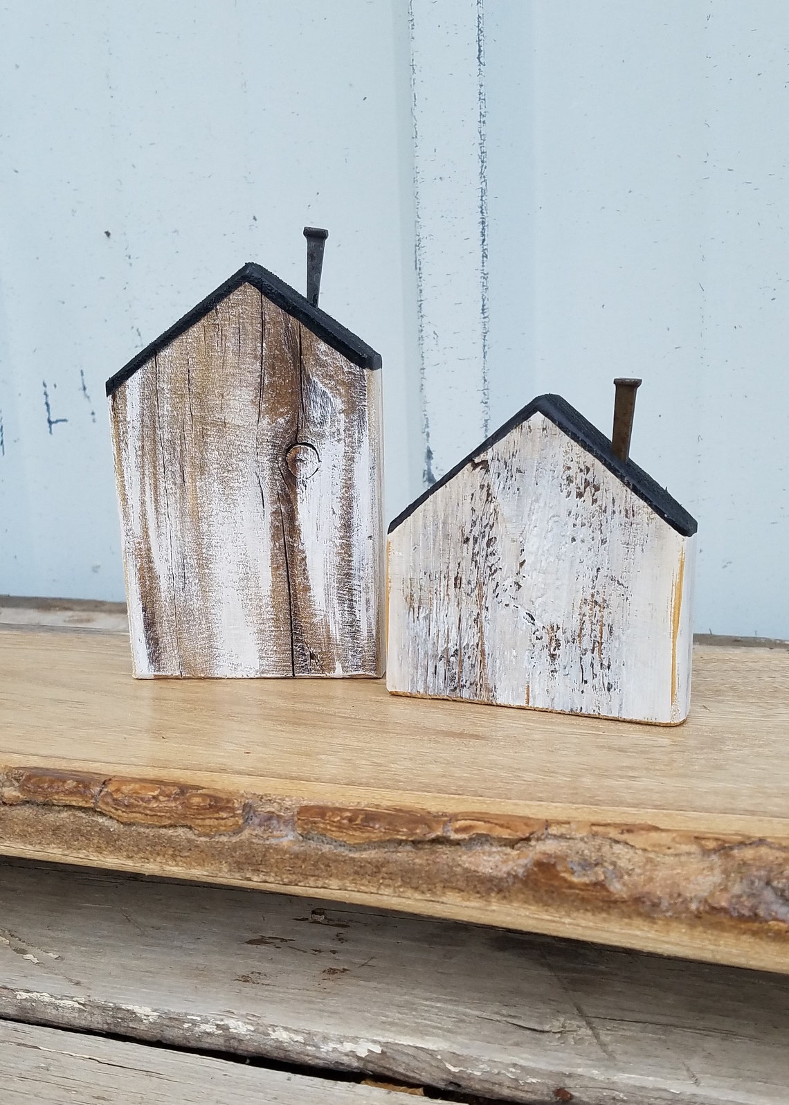 Set of two reclaimed wood block houses rustic houses houses Etsy