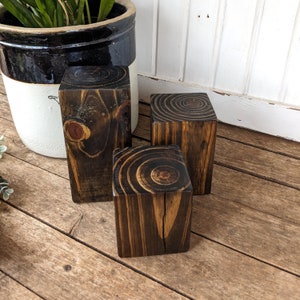 Set of 3, 7inch, 5inch, 4inch, Wood Blocks, Small Plant Risers, Walnut ...