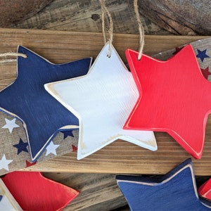 Rustic star ornament, July 4th wood star, Red white blue stars, hanging decorative stars, Independence Day decor, Memorial Day decor.