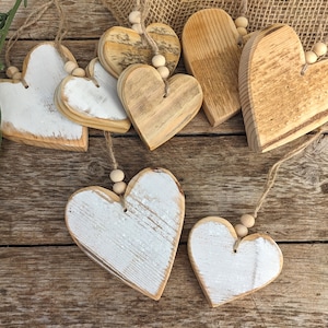 Farmhouse Hearts, Whitewashed, Primitive, Wooden Hearts