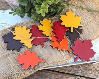 Wooden leaf ornaments, mini painted leaf ornaments, holiday tree, hanging wood leaves, fall decorations, fall ornaments