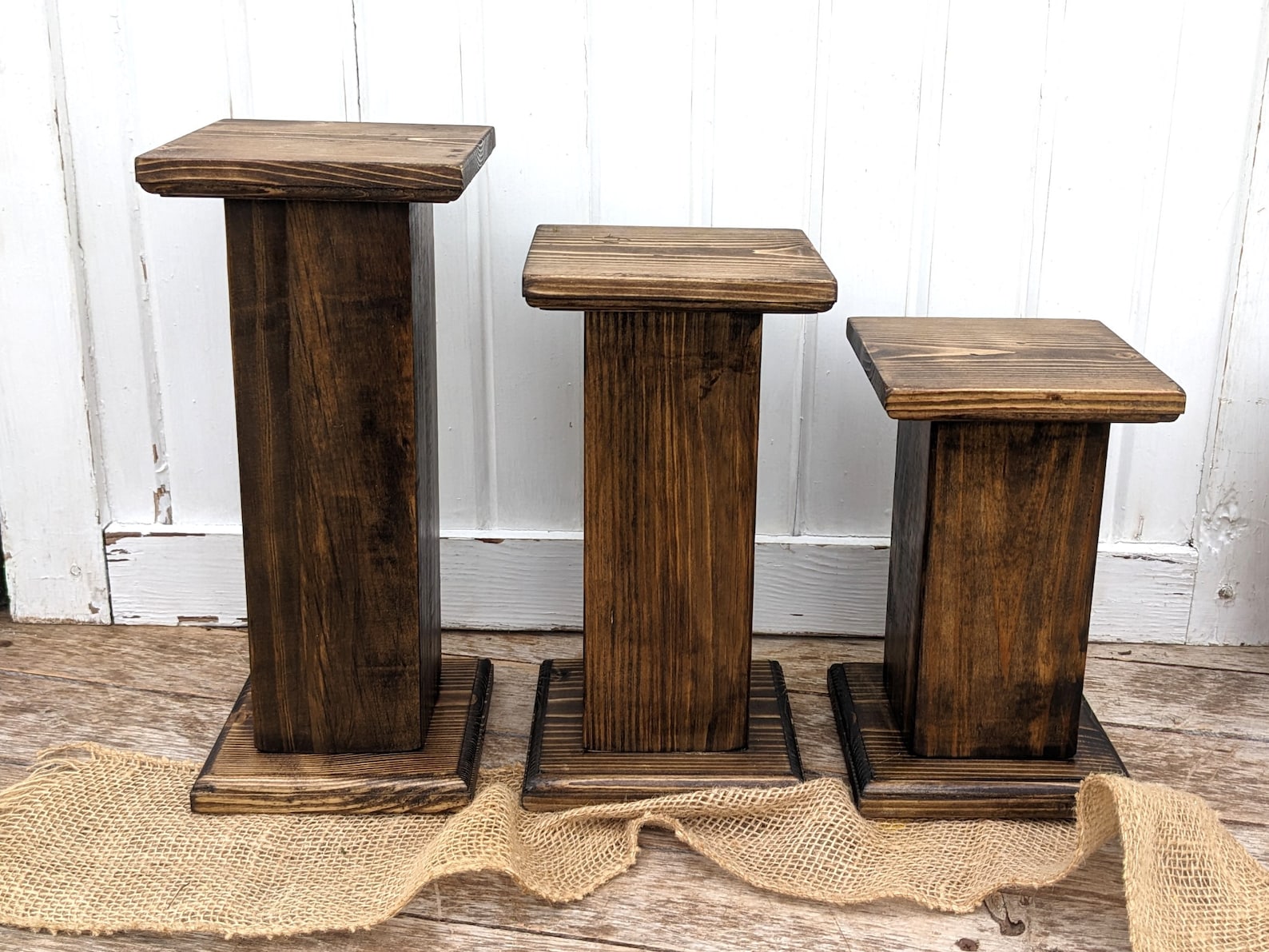 Wood Pedestal Risers, Small Plant Risers, Walnut Stained Risers , Black ...