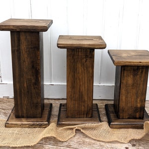 Wood pedestal risers, small plant risers, Walnut stained risers , black wood riser, candle holders, display, wedding decor riser image 2