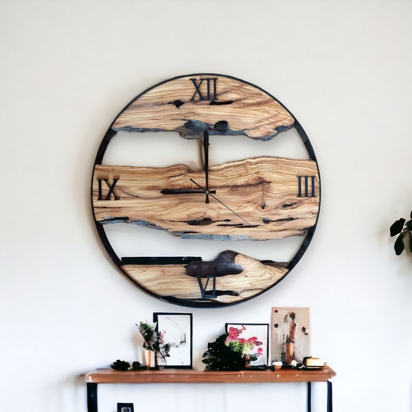 Custom Metal and Wood Wall Clock, Rustic Farmhouse Decor, Housewarming Gift