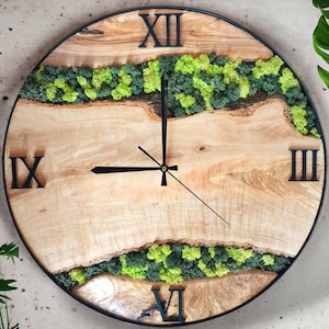 Wood Wall Clock, Moss Wall Art, Moss Wall Clock, Unique Wall Decor, New Home Gift