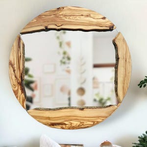 Live Edge Round Wood Mirror, Wood Frame Mirror, Large Round Wall Mirror