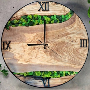 Moss Wall Decor, Rustic Wood Wall Clock, Moss Wall Art, Nature Inspired Wood Clock