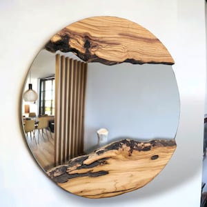 Made to Order Mirror Wall Decor, Wood Wall Mirror, Live Edge Wood Wall Mirror, Large Round Mirror