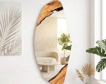 Asymmetric Full Length Mirror | Live Edge Wood | Rustic Wall Decor