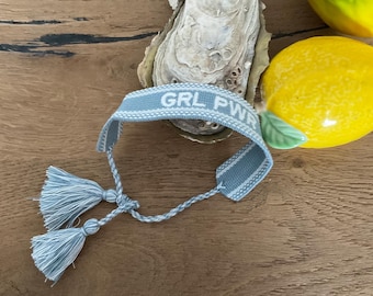 Bracelet, embroidered GIRL POWER, grey-blue, Girl Power
