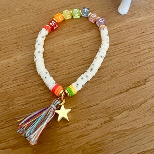 MISS YOU bracelet white colorful with tassel and golden star friendship bracelet