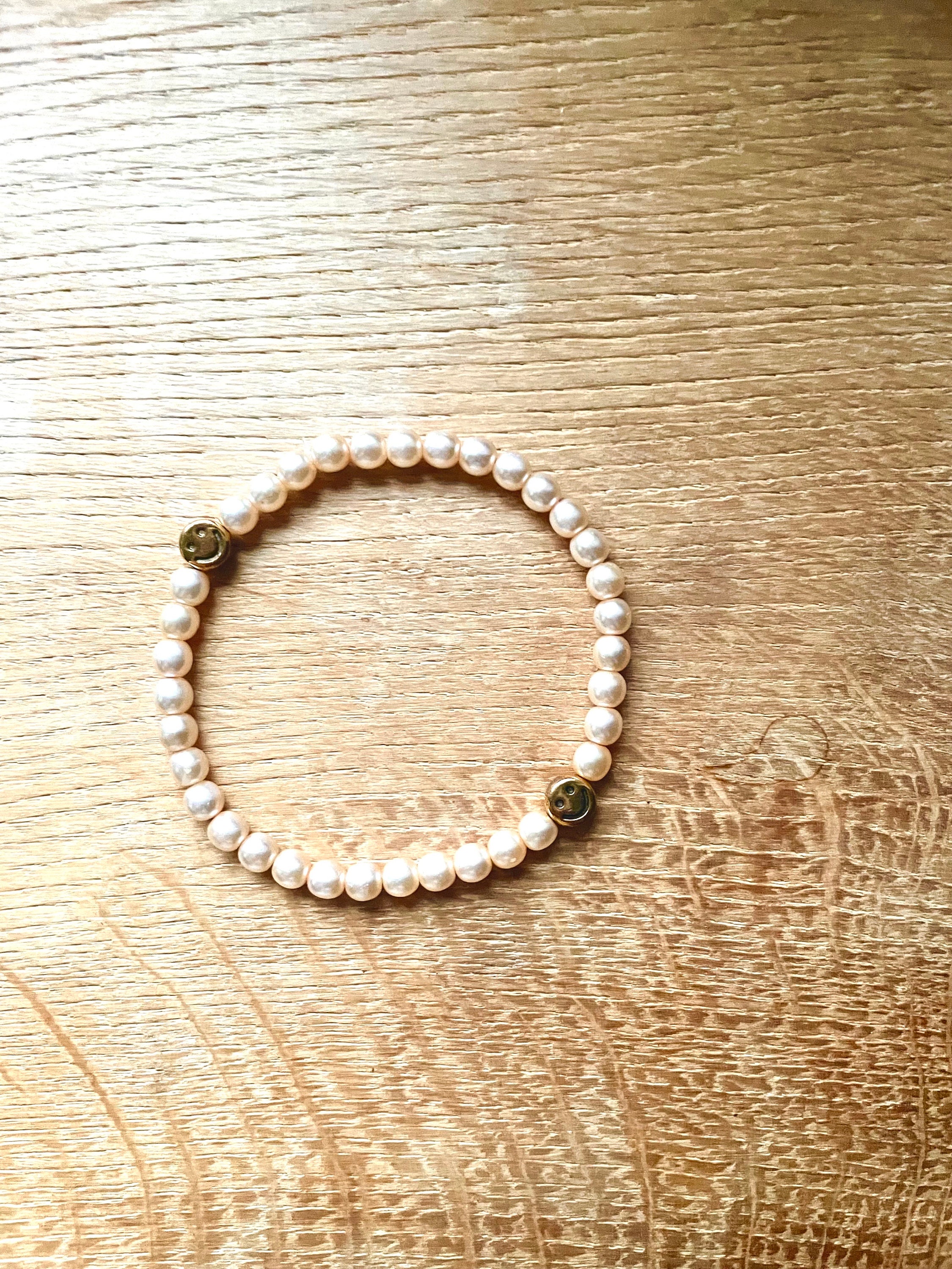 ブレスレット Iced Smiley Real Pearl Bracelet (Gold) Men's Diamond Smiley Face Pearl Bracelet (Gold) | CRAFTD London