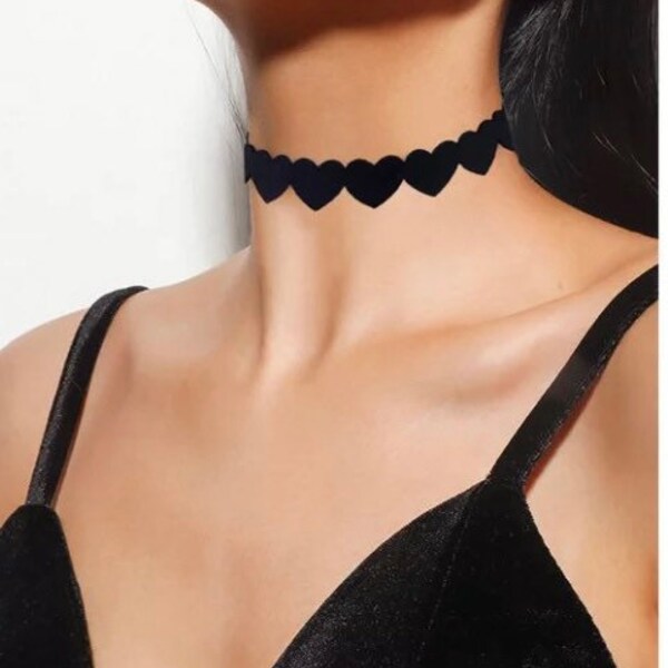 Leather Heart Choker Etsy