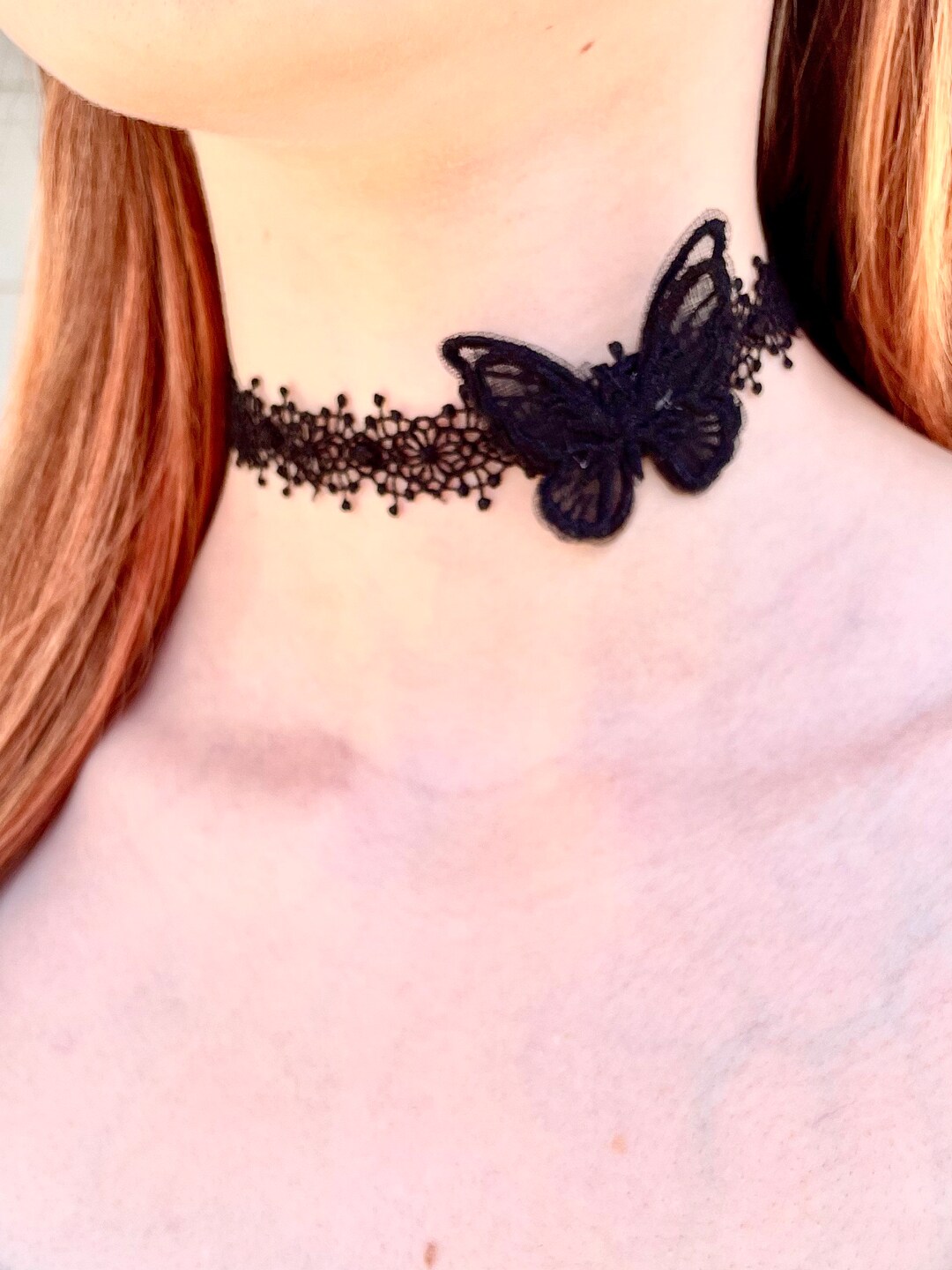 Black Lace Choker, Butterfly Necklace Choker, Vintage Black Choker