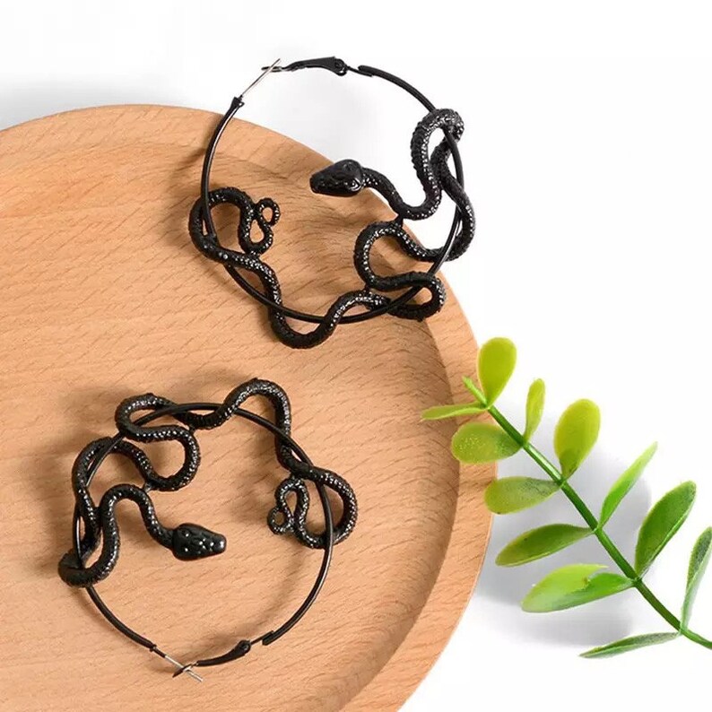 black snake hoop earrings