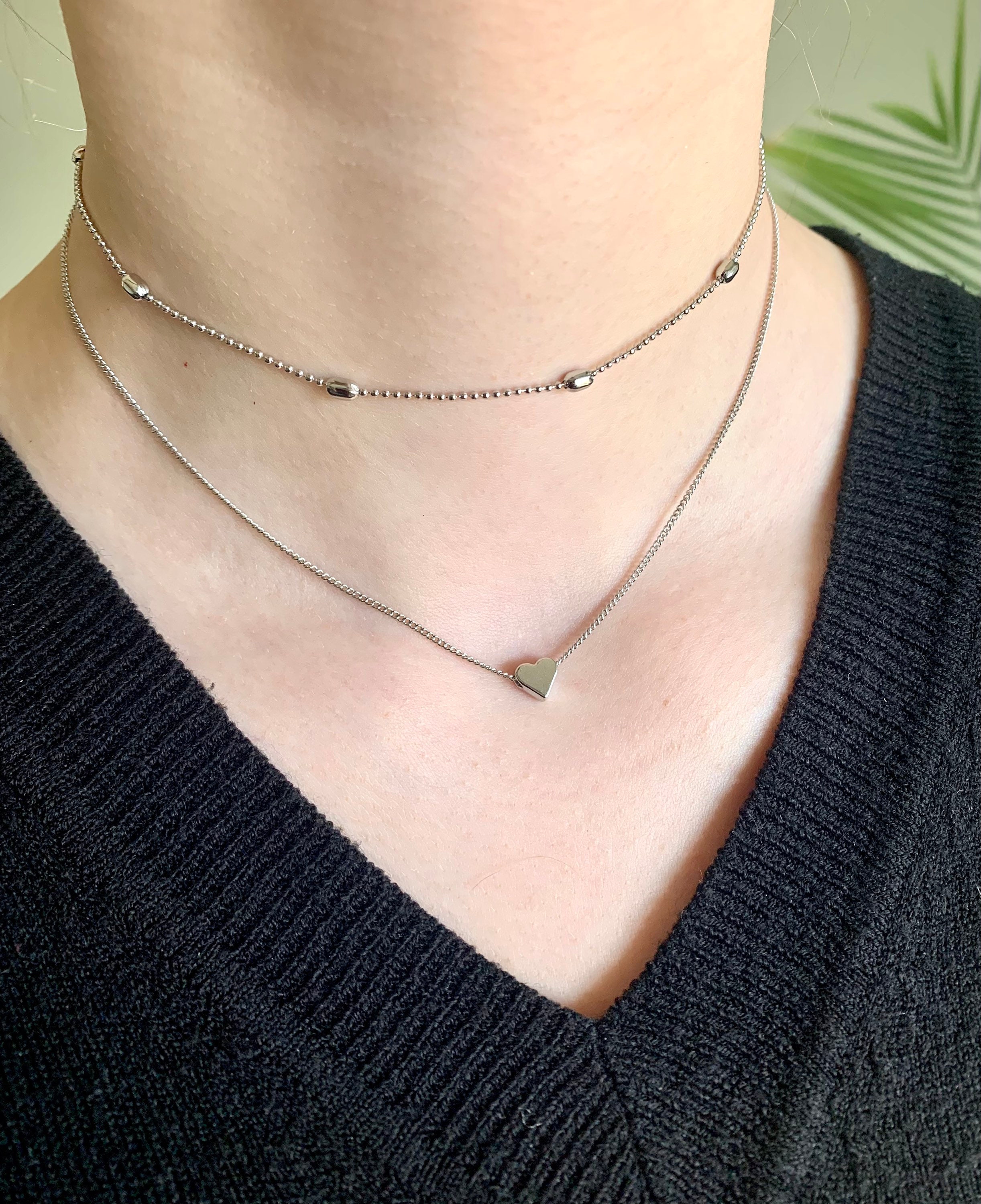 Silver necklace Chain choker Heart necklace Valentines | Etsy
