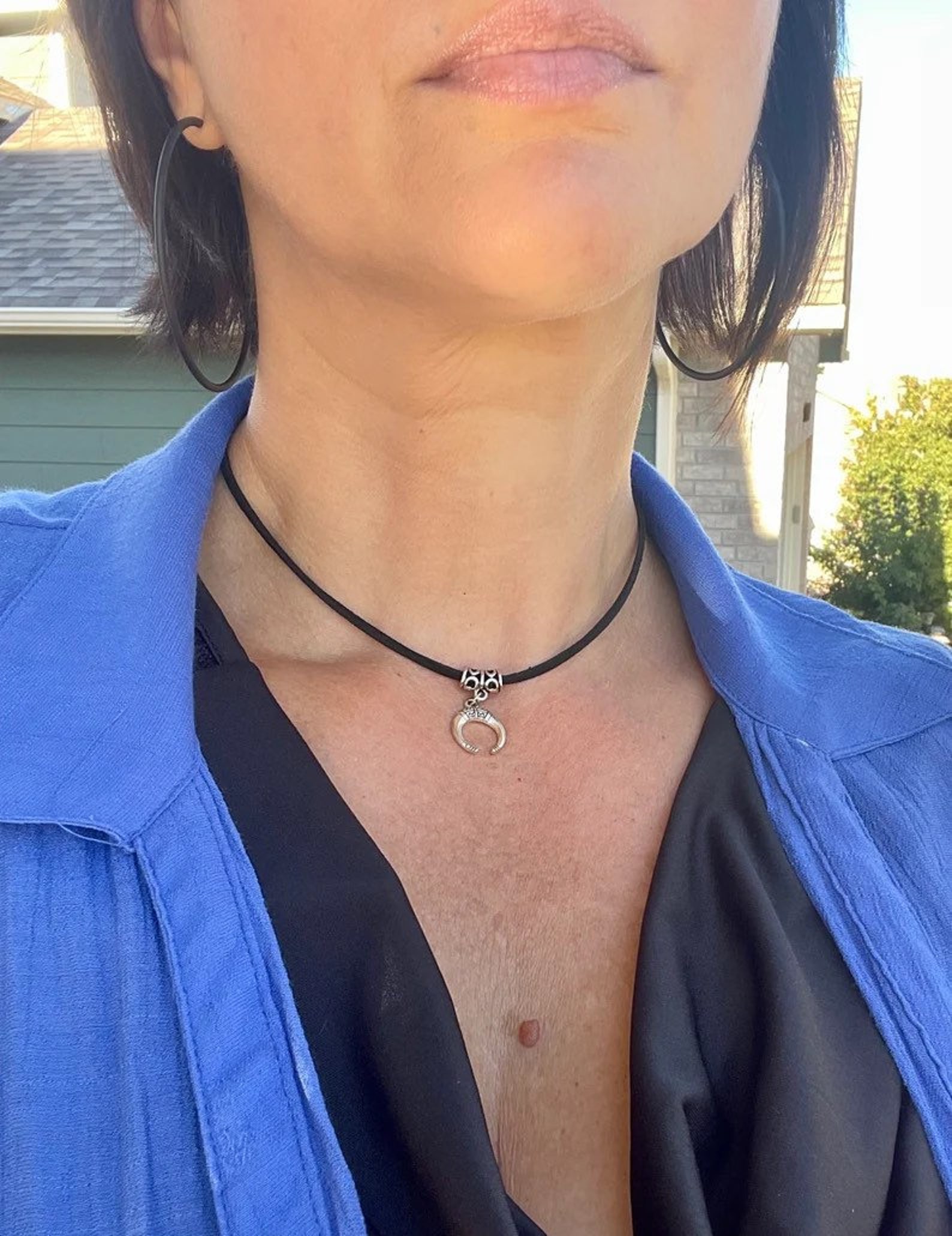 Crescent Moon Choker Necklace Layered Choker Leather Choker Etsy