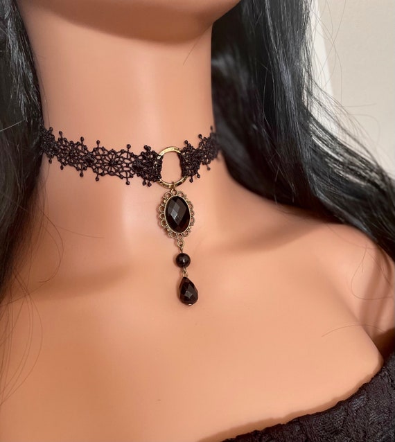 Gothic Black Bat Wings Layered Lace Choker Necklace