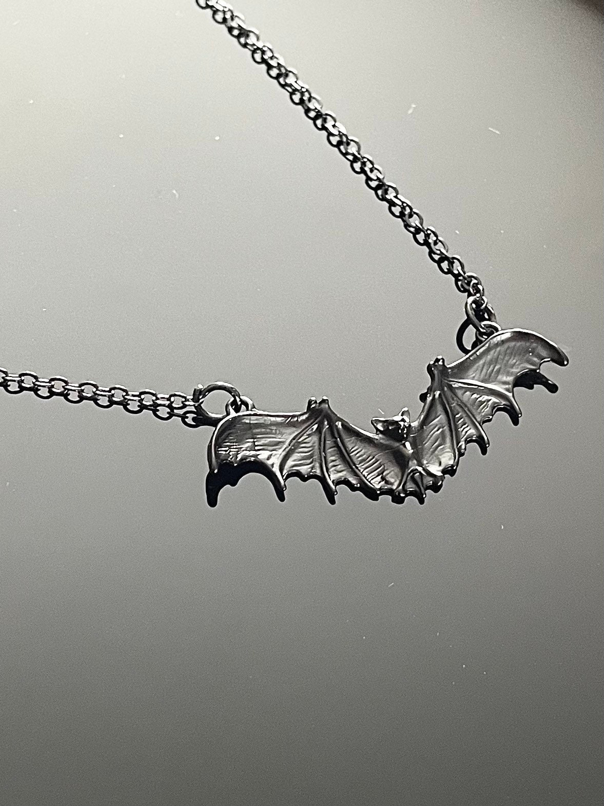 Black Bat Necklace Silver Bat Necklace Vampire Necklace Etsy