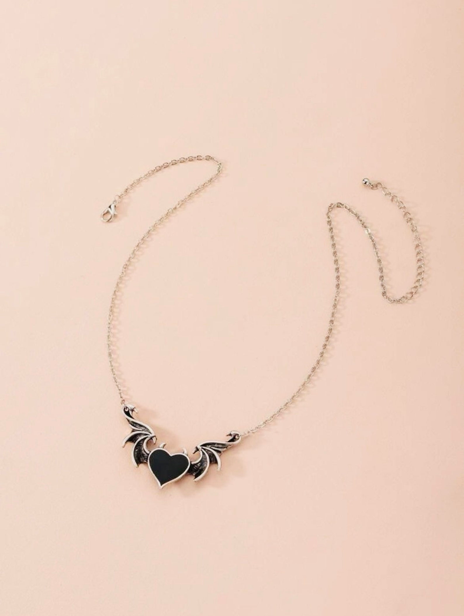 Gothic Heart Necklace Wings Necklace Silver Necklace Red Etsy