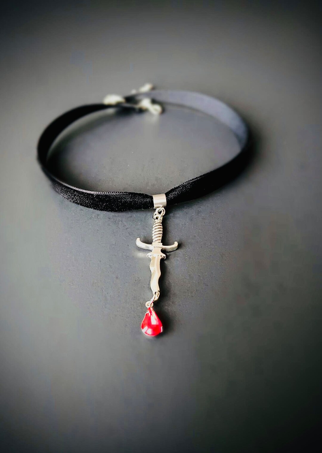 Sword Choker, Dagger Blood Drop Necklace Black Velvet Choker, Handmade ...