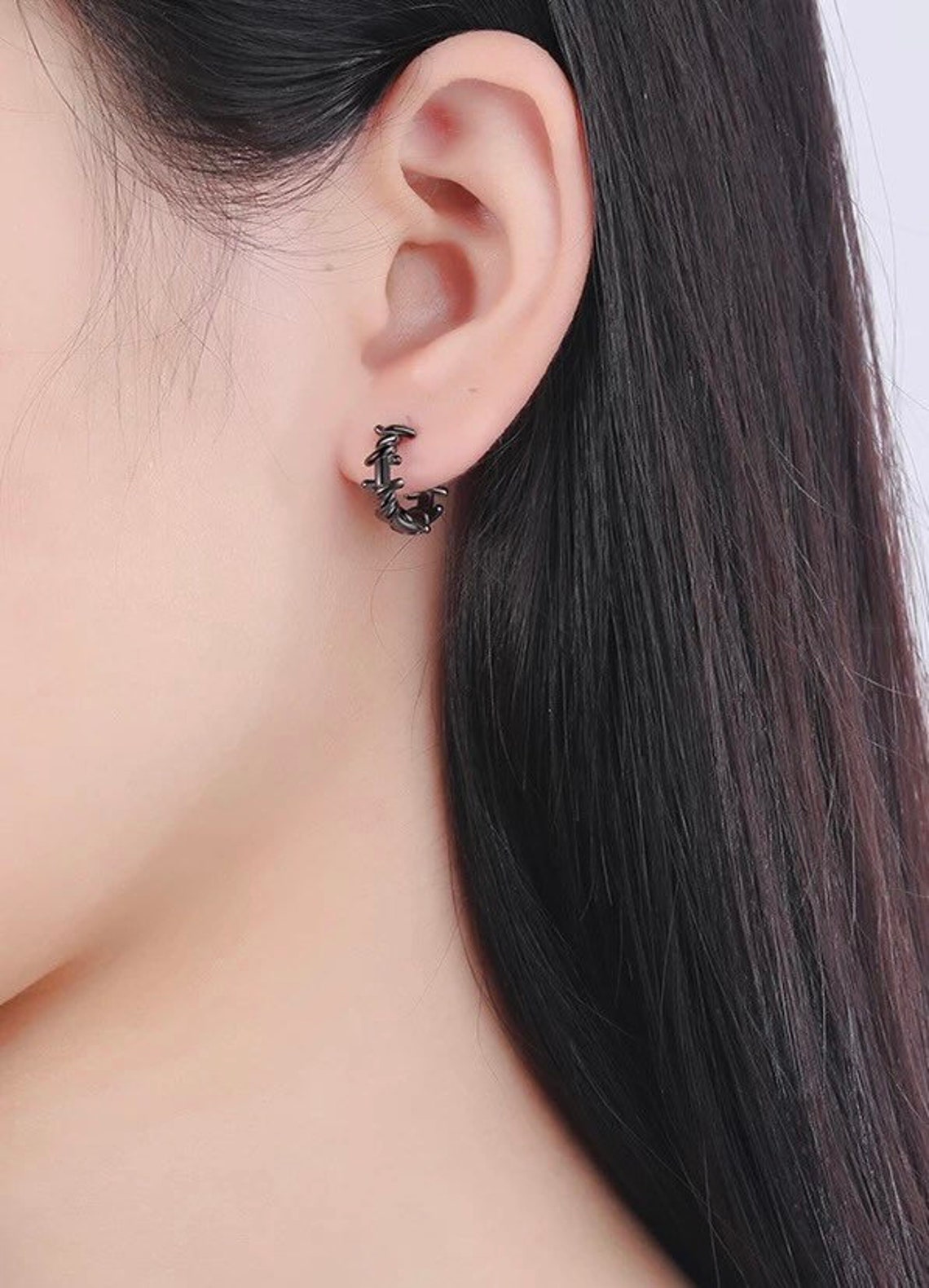 Barbed Wire Hoop Earrings Silver Hoop Black Hoop Earrings Etsy