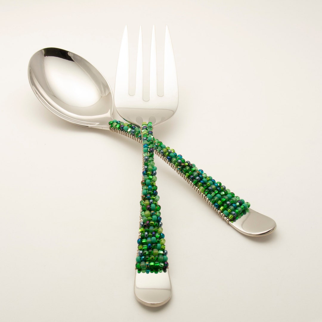 Beaded Serving Utensil Set Green Etsy