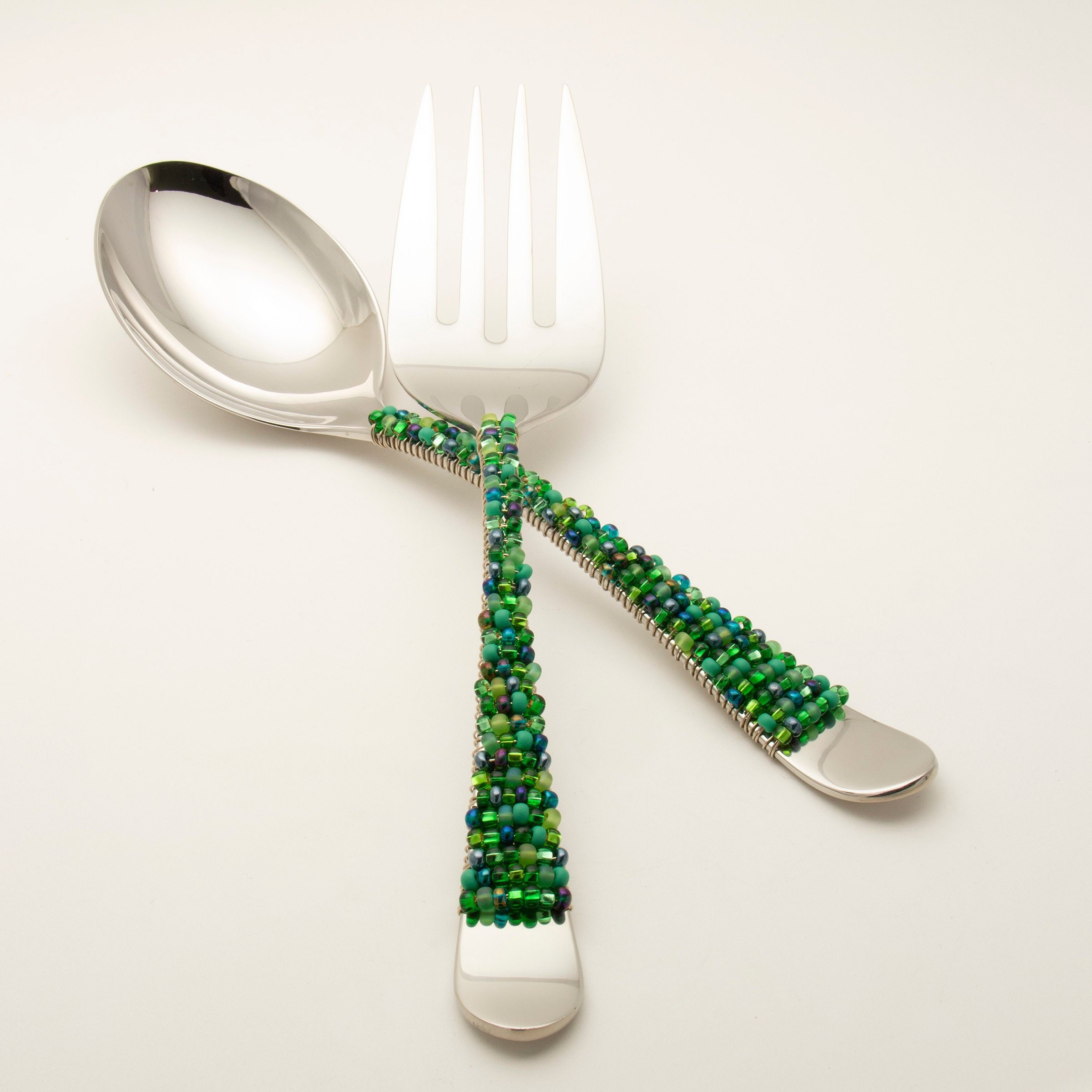 Beaded Serving Utensil Set Green Etsy