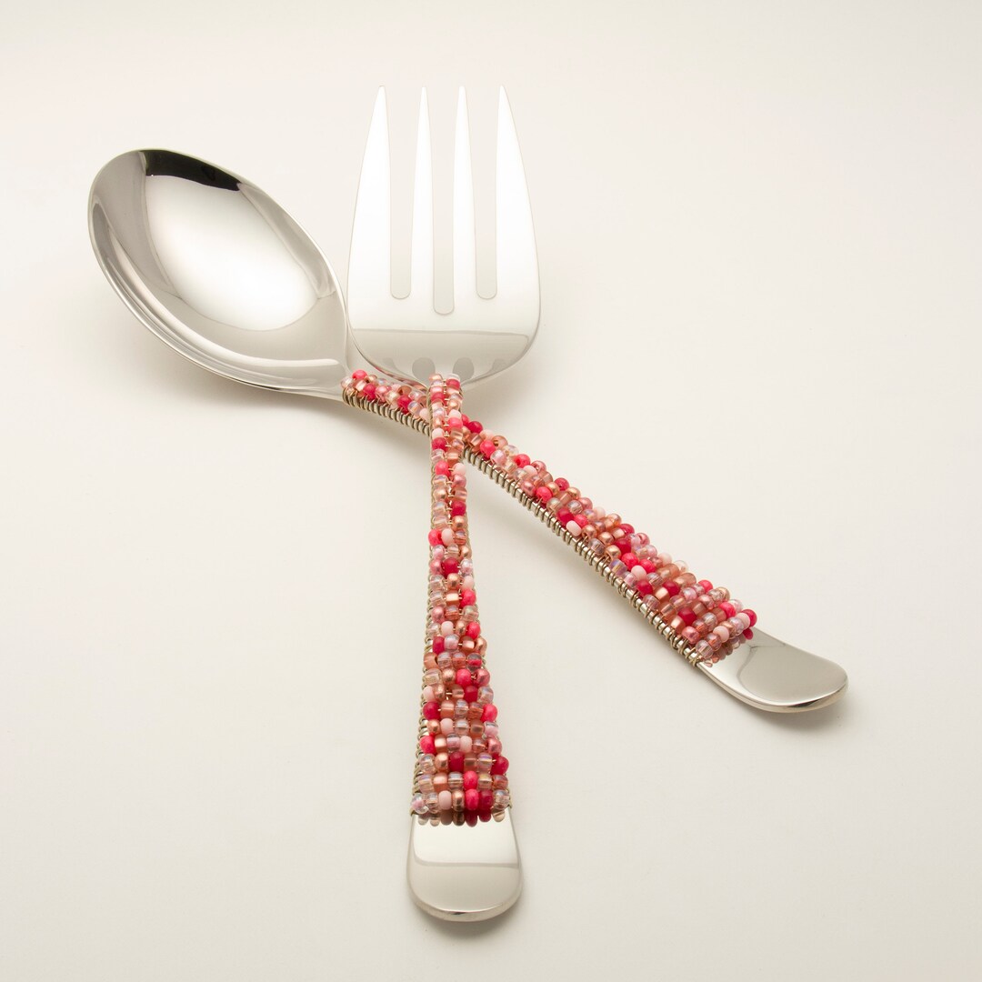 Beaded Serving Utensil Set Pink Etsy