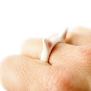 Ceramic Cat Ring, Cute Cat ring, White Kitty Ring, Handmade Jewerly, Valentines gift. image 2